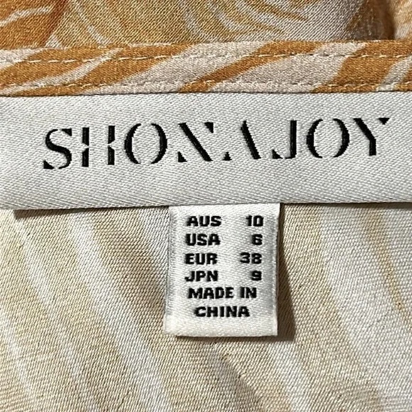 Shona Joy Phoenix Midi Slip Dress in Yellow/ Stone Belted Feather Print Size 6 - Picture 6 of 13
